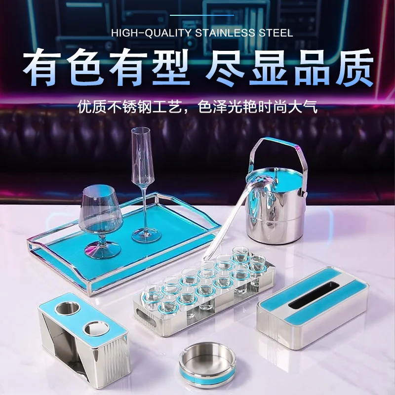 蓝灰格纹铝摆台