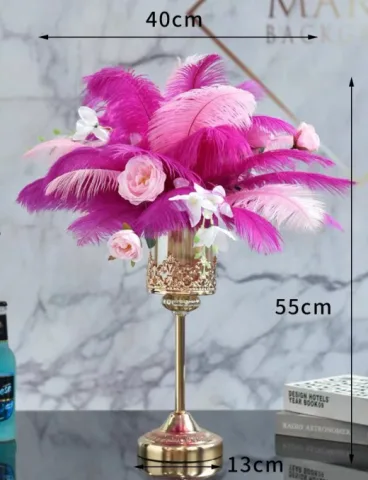 布场桌花 - 中#金钻 玫红粉羽毛粉花