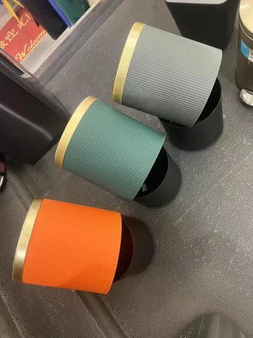 竖纹金边双层垃圾桶