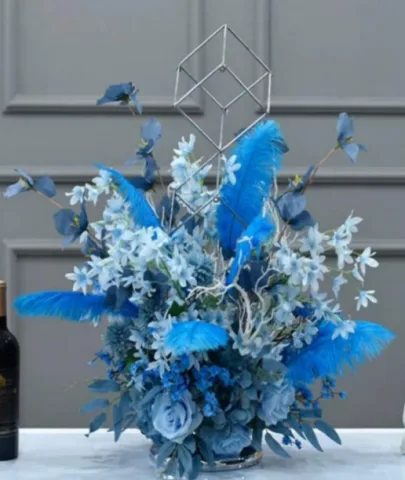 布场桌花 - 蒸蒸日上雾蓝色-蓝羽毛